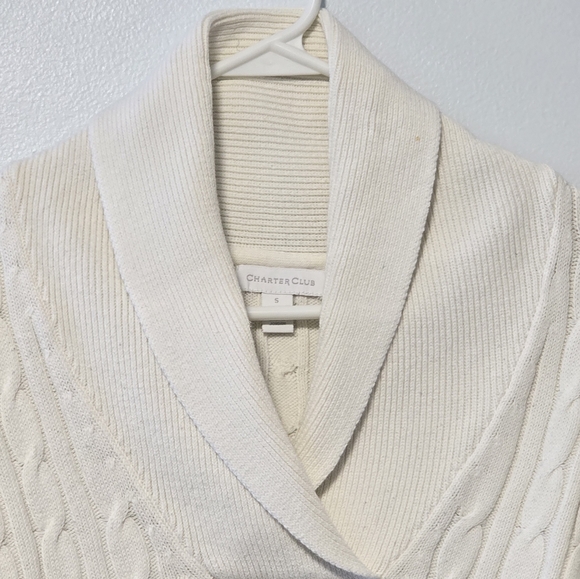 Charter Club Shawl Neck Cotton/Nylon Sweater Ivory/Creme Cable Knit Size S - Picture 4 of 11